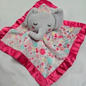 Parents Choice‎ Elephant Lovey Blanket Plush Floral Pink Satin Trim Security